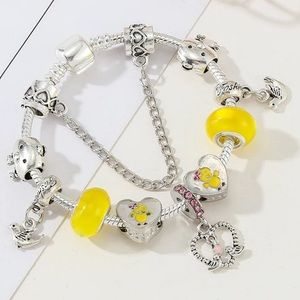 NEW Sterling Silver Yellow & Silver Love Bird Charm Bracelet